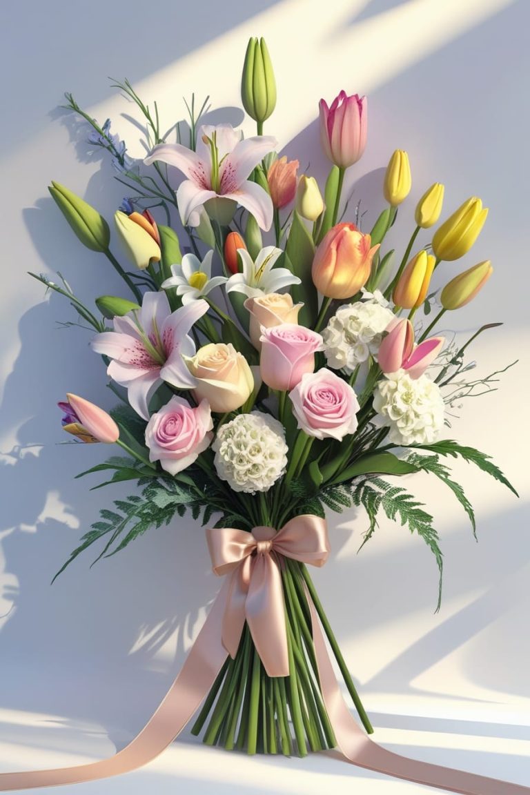 White Lily Tied Bouquet