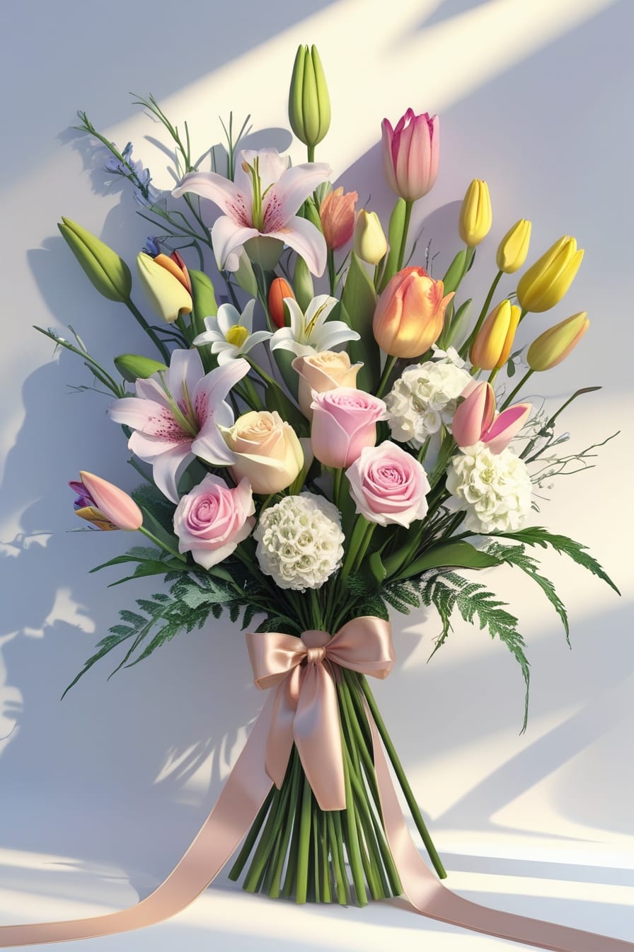 White Lily Tied Bouquet